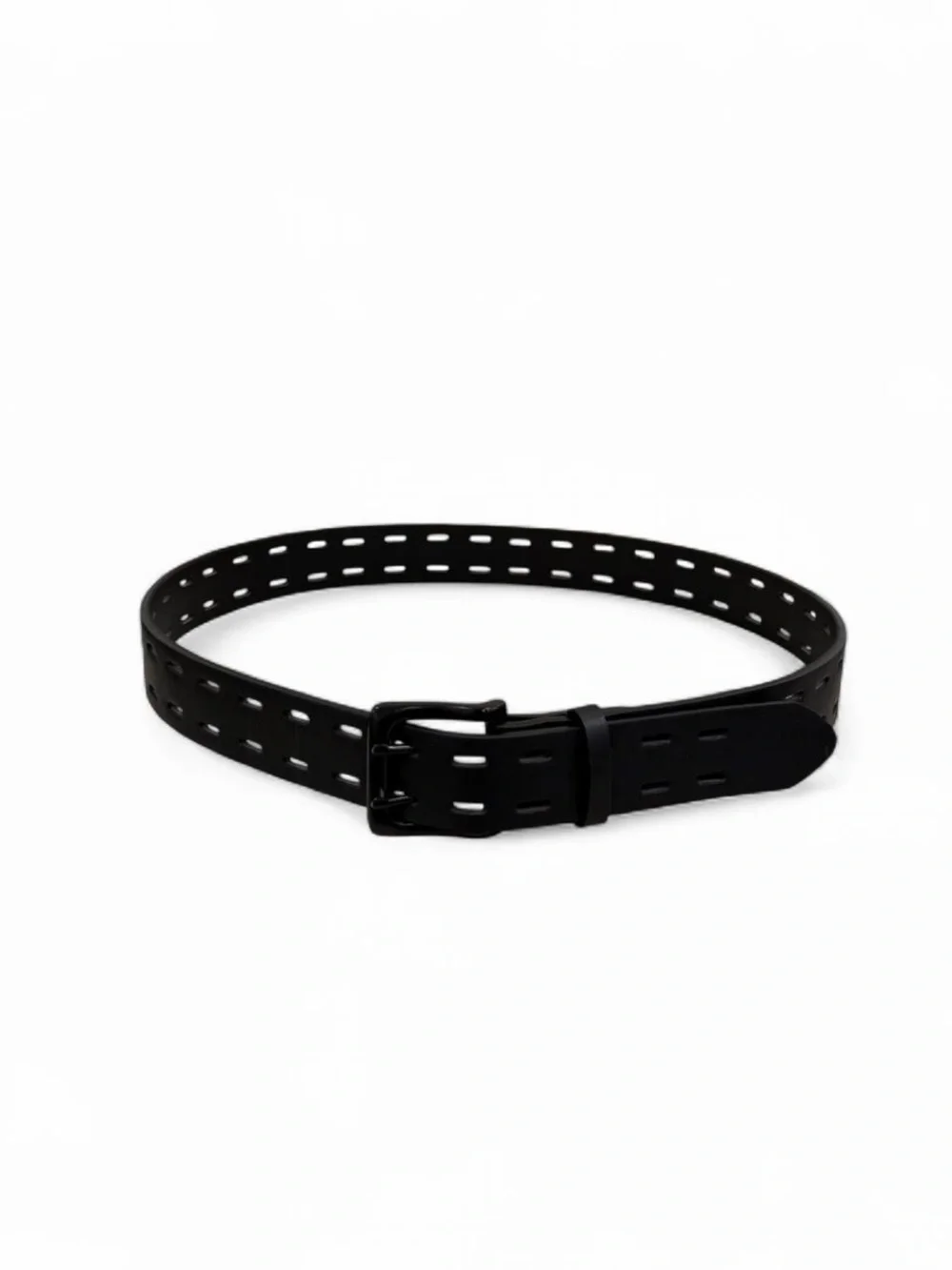 Black Perforated Utility Belt Matte Black Buckle Minimal Techwear Unisex